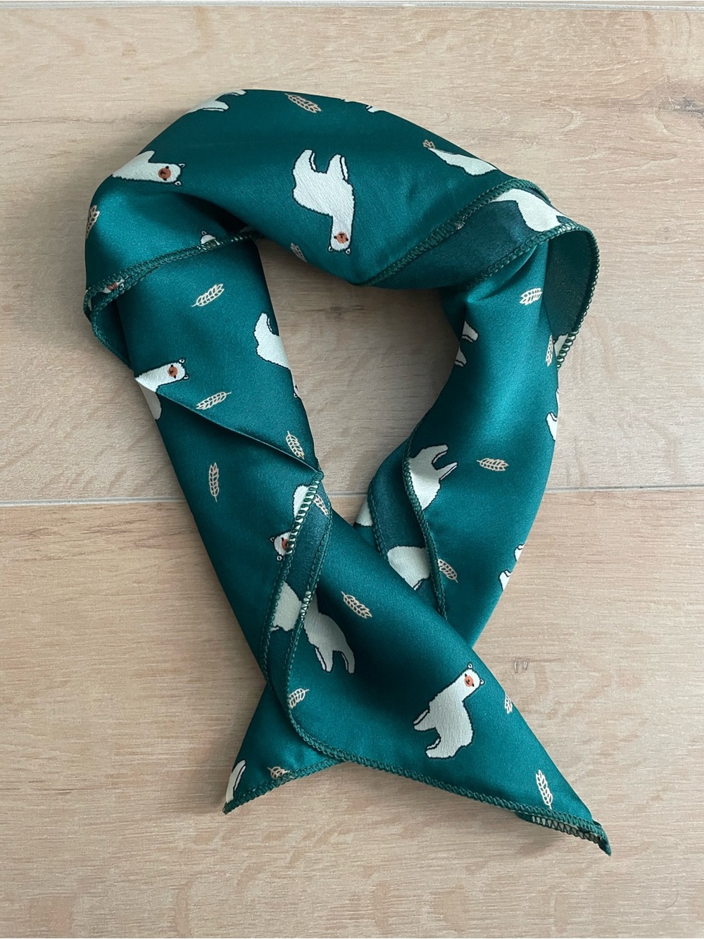 NWOT Green Llama Print Silk-Feel Scarf